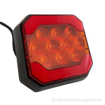 Universal Amber Yellow 12V/24V LED Square Truck Tail Light - Stop/Reverse/Turn/Tail Lamp